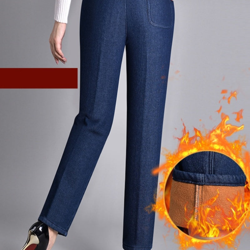 Damesjeans met zijzakken en elastische taille